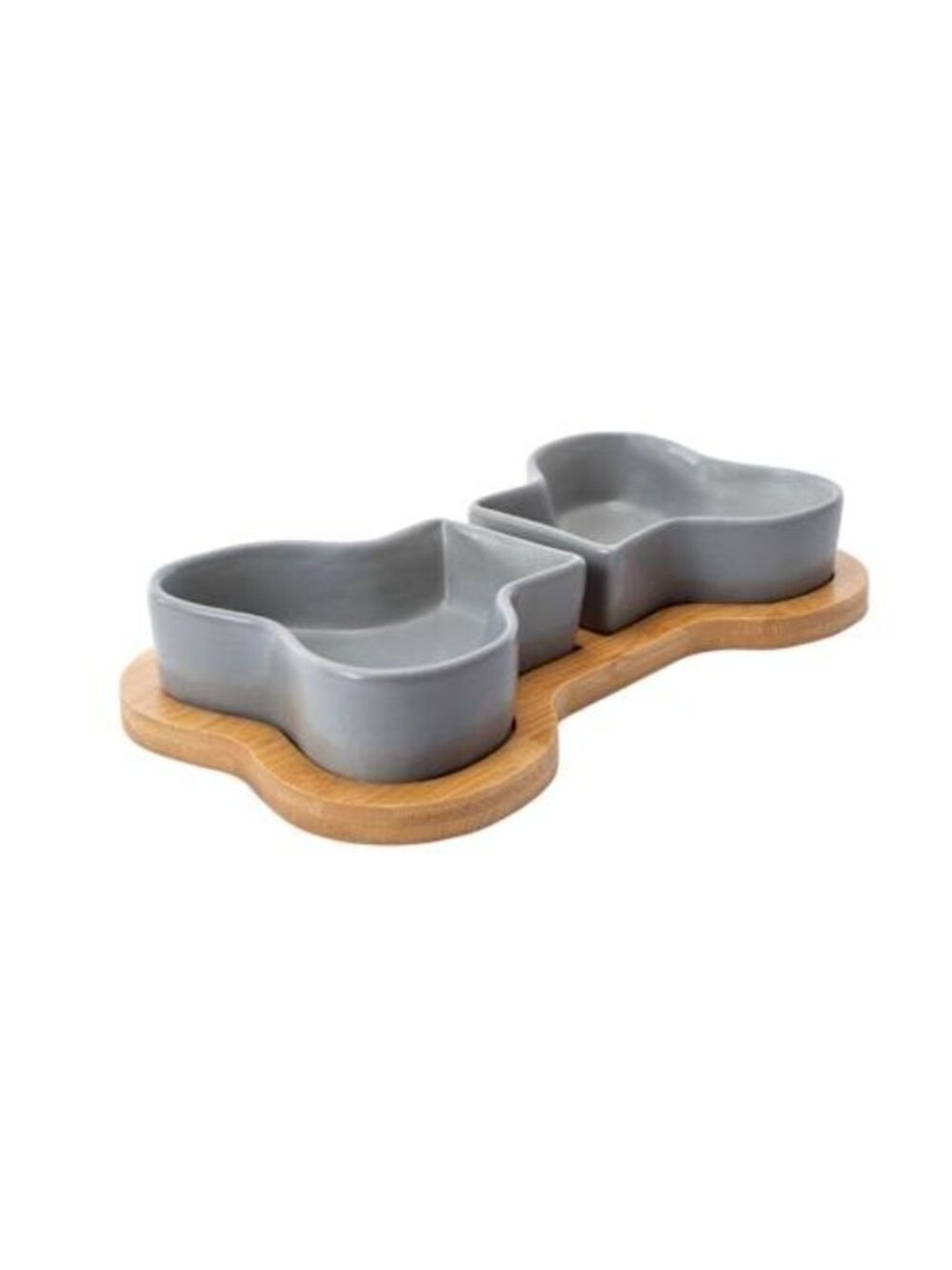 Bone Shape Bowl Set For Dogs & Cats 2 Ceramic Bowls With Bamboo Tray Suitable Fo - Picture 7 of 7